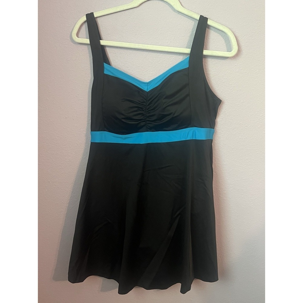 Septangle Black Blue Trim Swim Dress Bathing Suit‎ Size 14